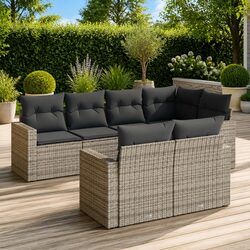 7 Piece Outdoor Garden Sofa Set with Cushions Grey Poly Rattan Sectional