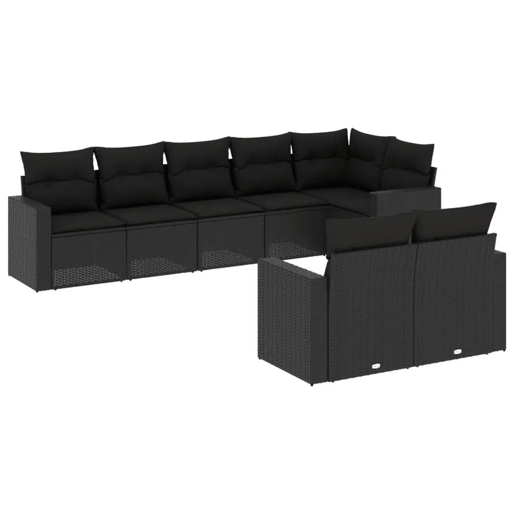 Outdoor Sectional Sofa Set 8 Piece Black Garden Furniture with Cushions Storage