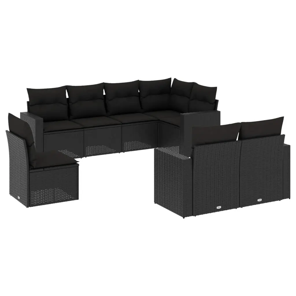 Garden Furniture Modular Outdoor Sofa Set 8 Piece Black PE Rattan with Cushions