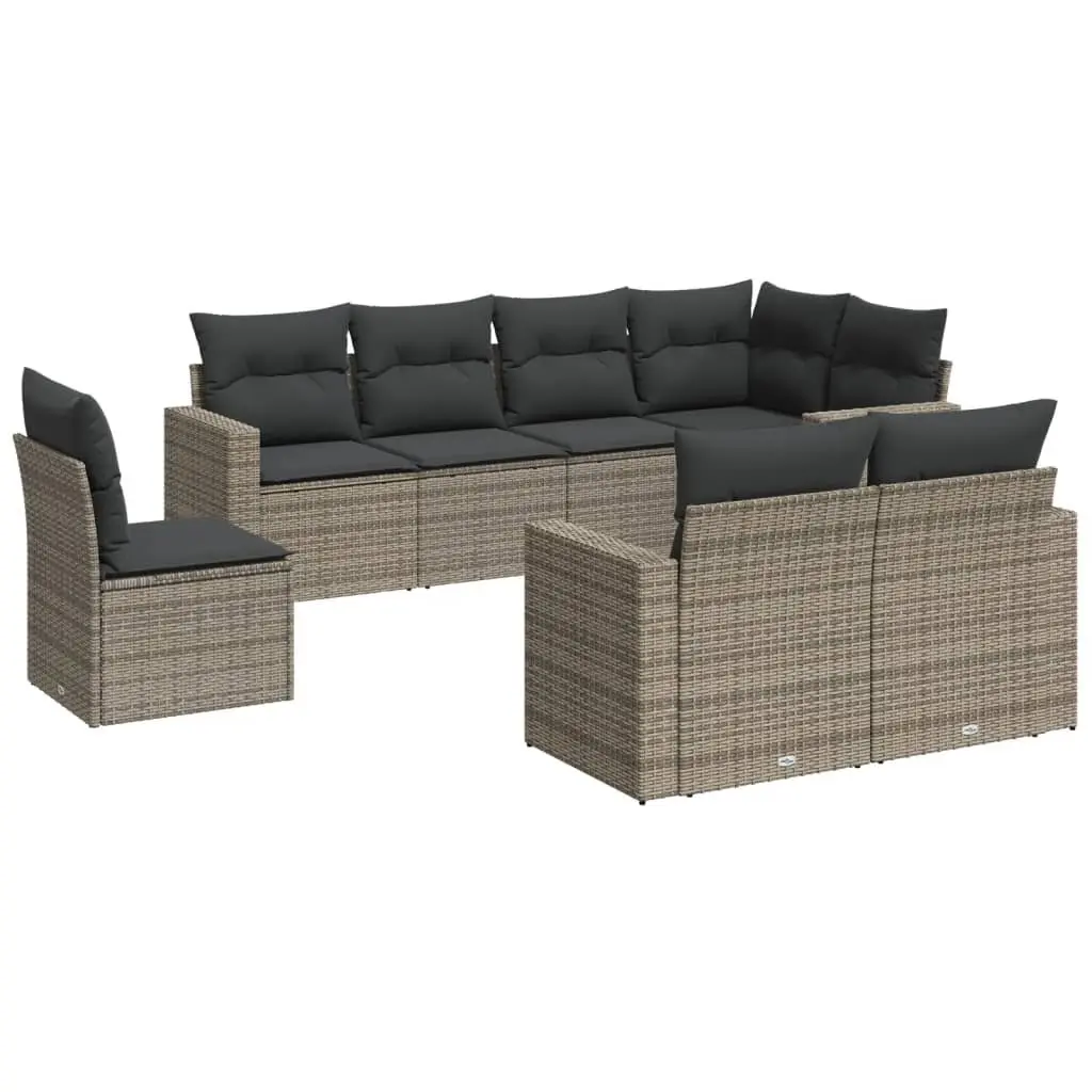 8 Piece Grey Outdoor Sectional Sofa Set with Storage Cushions Patio Garden