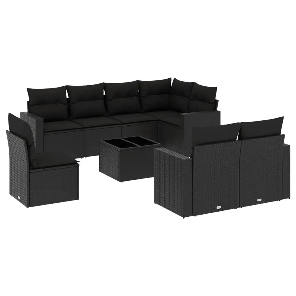 Outdoor Sectional Sofa Set 9 Piece Garden Furniture Black Poly Rattan with