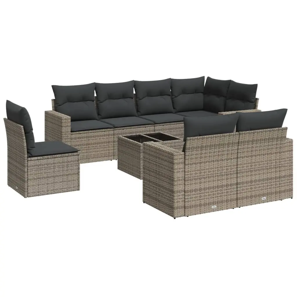 9 Piece Garden Sofa Set Grey Modular Outdoor Sectional Furniture with Storage Cushions