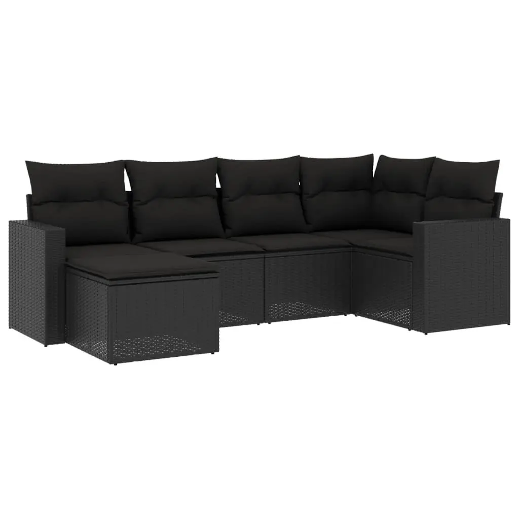 Outdoor Sectional Sofa Set 6 Piece Garden Furniture Black Poly Rattan Modular