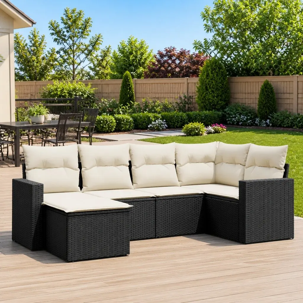 6-Piece Black Rattan Sofa Set for Outdoors