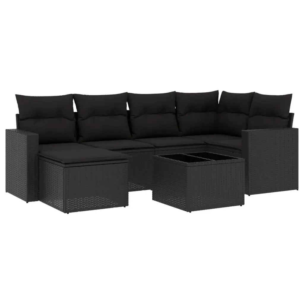 Outdoor Sectional Sofa Set Black PE Rattan 7 Piece Garden Furniture