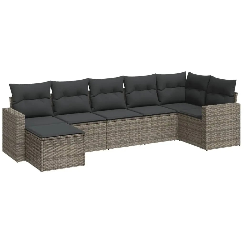 7 Piece Outdoor Garden Sofa Set Grey Poly Rattan Modular Seating with Cushions