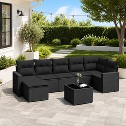Outdoor Sectional Sofa Set 8 Piece Garden Furniture Black Poly Rattan Modular