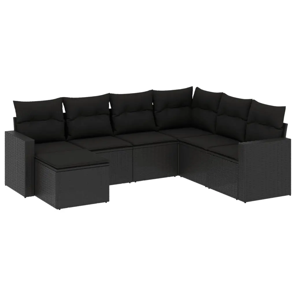 7 Piece Garden Sofa Set Black Poly Rattan Outdoor Sectional with Storage