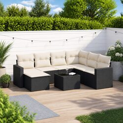 Outdoor Sectional Sofa Set 8 Piece Black Poly Rattan Garden Furniture with
