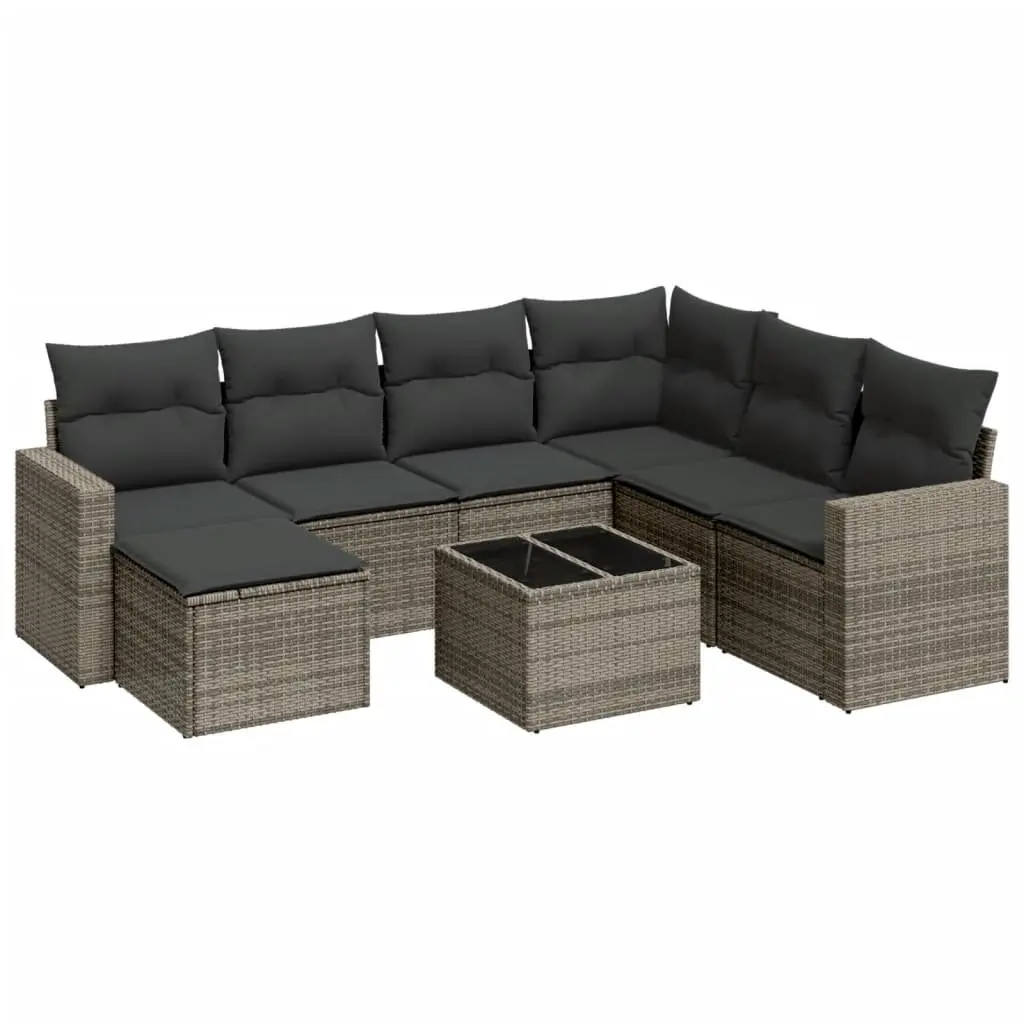 8 Piece Outdoor Garden Sofa Set Grey Poly Rattan Sectional with Storage Cushions