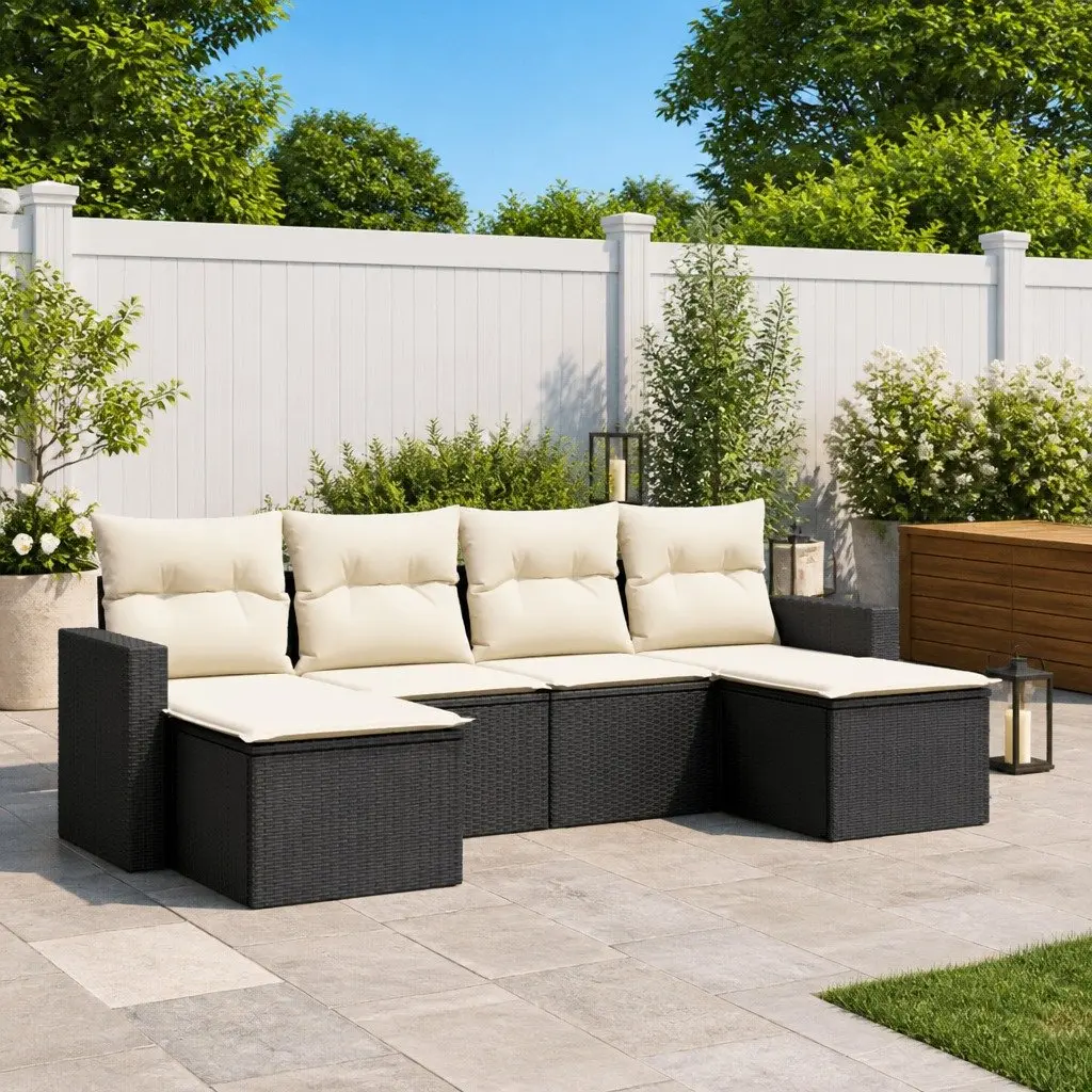 Outdoor Sectional Sofa Set 6 Piece Garden Furniture Black Poly Rattan with