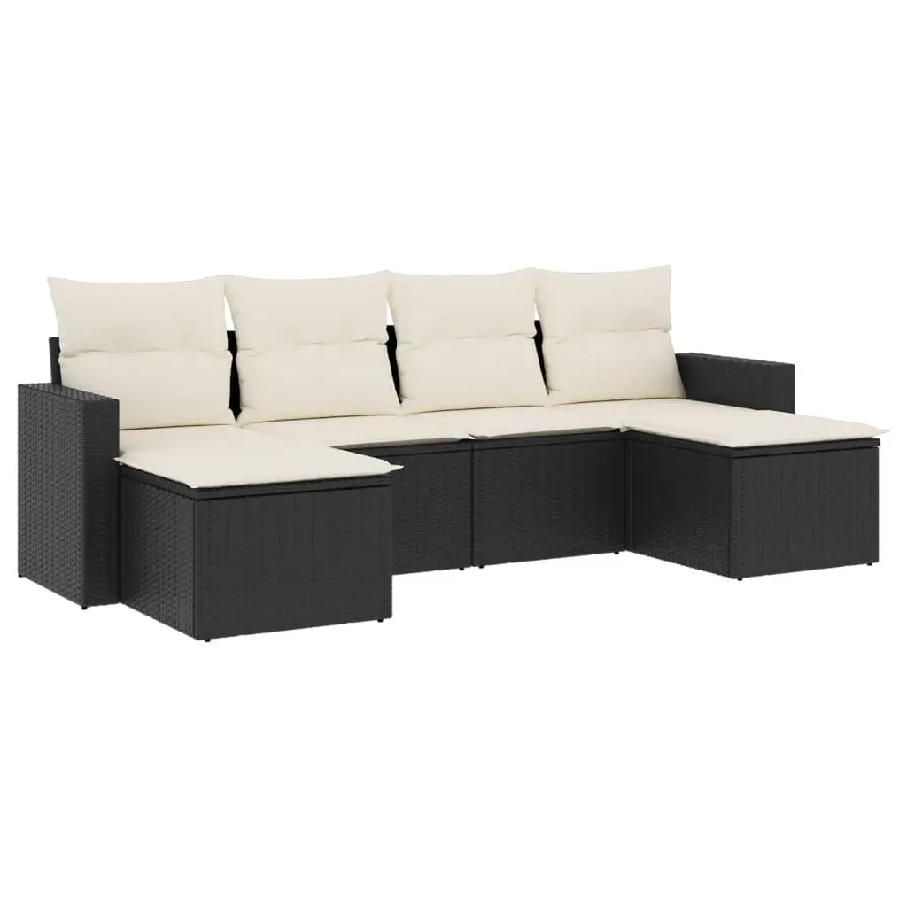 Outdoor Sectional Sofa Set 6 Piece Garden Furniture Black Poly Rattan with