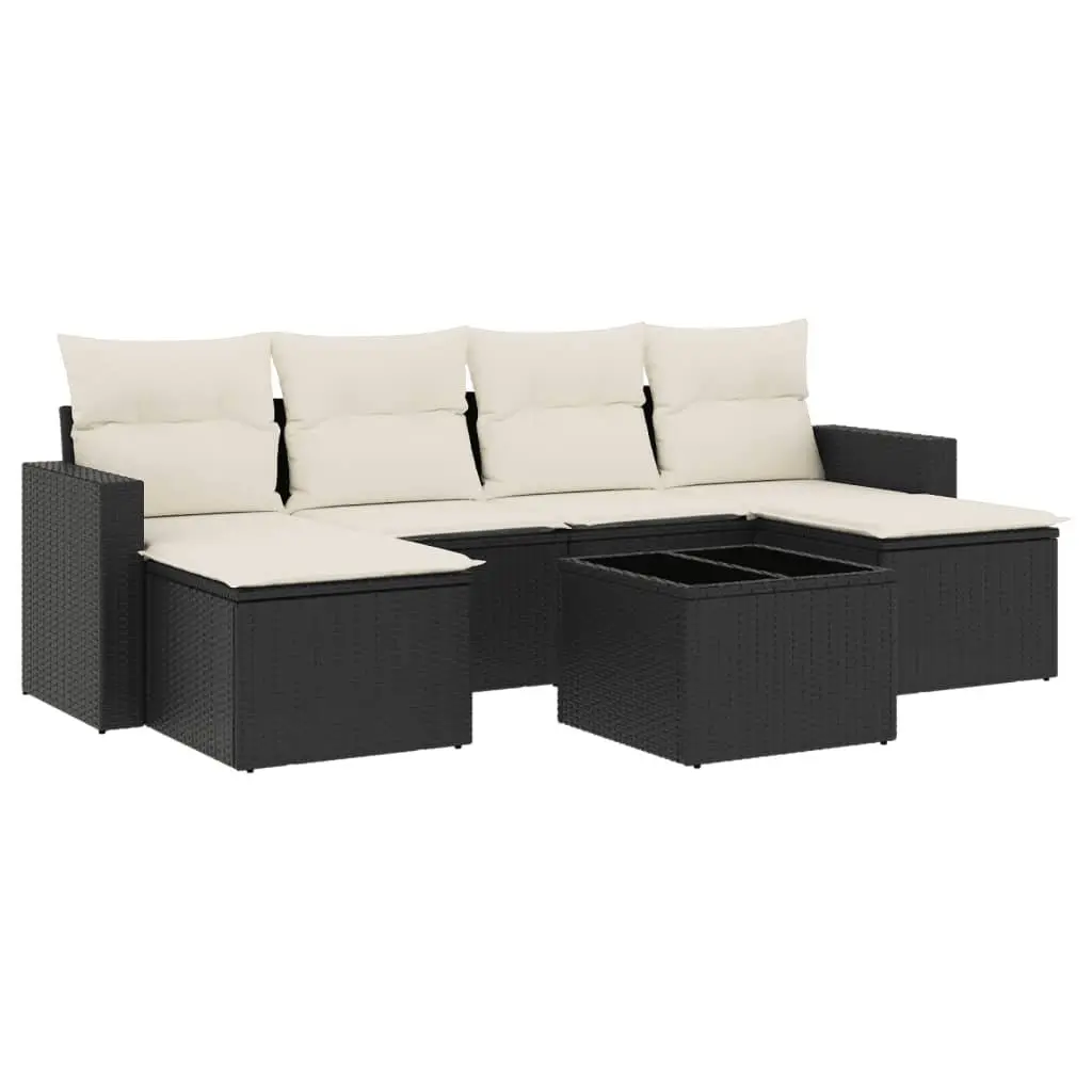 7 Piece Outdoor Garden Sectional Sofa Set with Cushions Storage Black