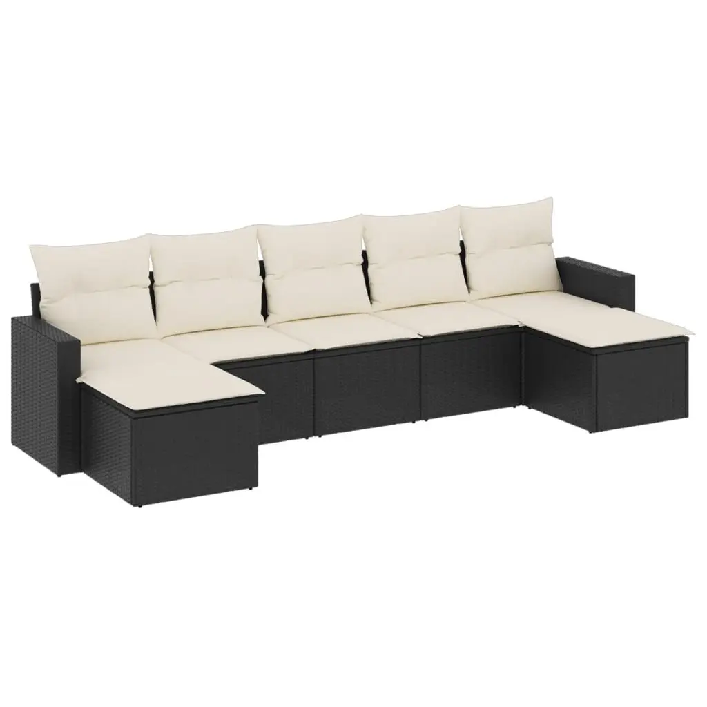 7 Piece Outdoor Sectional Sofa Set Black Poly Rattan Garden Patio Furniture