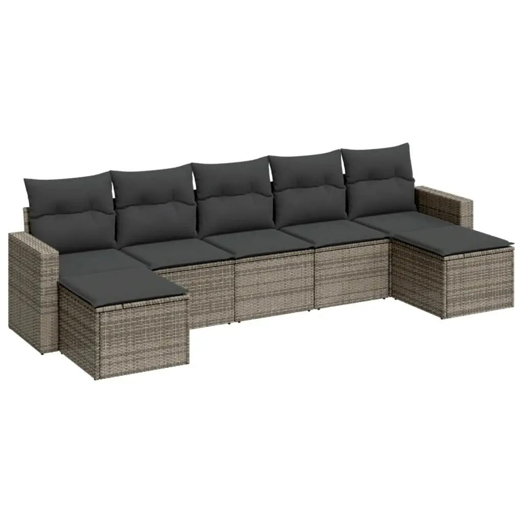 Outdoor Sectional Sofa Set 7 Piece Garden Furniture Grey Poly Rattan with