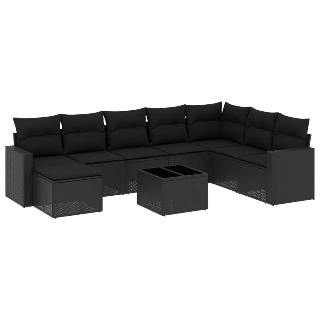 Outdoor Sectional Sofa Set 9 Piece Garden Furniture Black Poly Rattan with