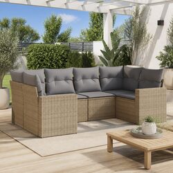 6 Piece Garden Sofa Set Outdoor Sectional Beige PE Rattan Patio Furniture with