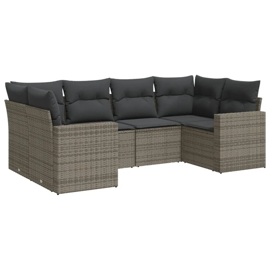 Outdoor Sectional Sofa Set 6 Piece Garden Furniture Grey Poly Rattan with