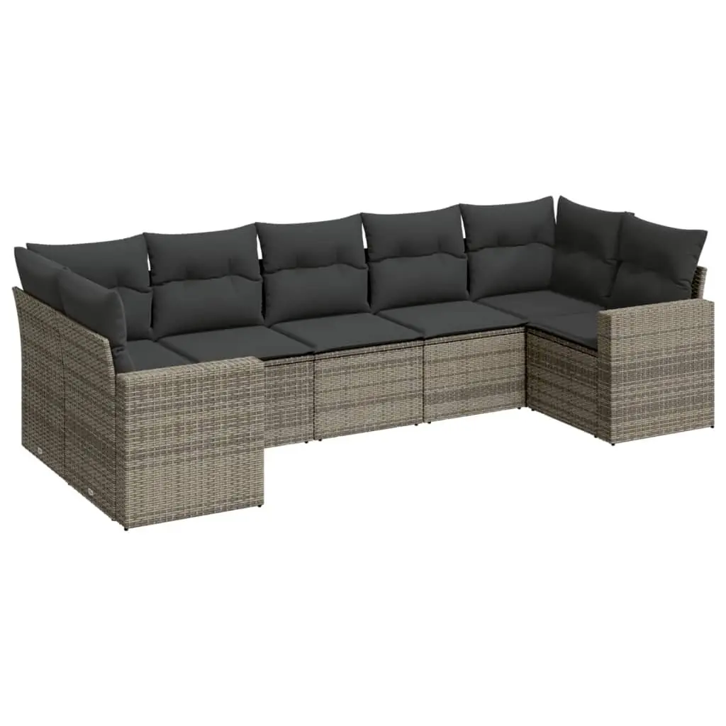 Outdoor Sectional Sofa Set 7 Piece Grey Garden Furniture Poly Rattan with