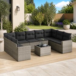 Outdoor Sectional Sofa Set 10 Piece Garden Furniture Grey Poly Rattan with