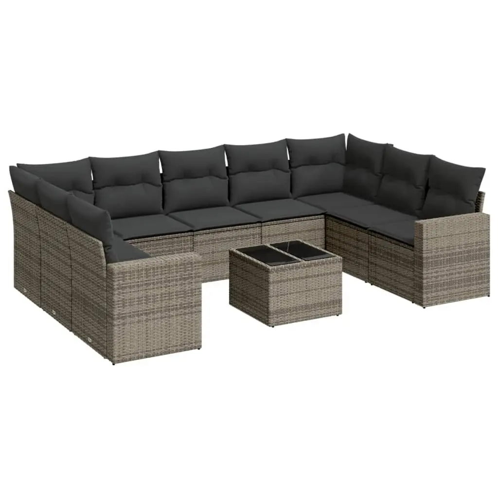 Outdoor Sectional Sofa Set 10 Piece Garden Furniture Grey Poly Rattan with