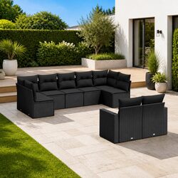 Friendly 9 Piece Black Rattan Outdoor Sofa Set