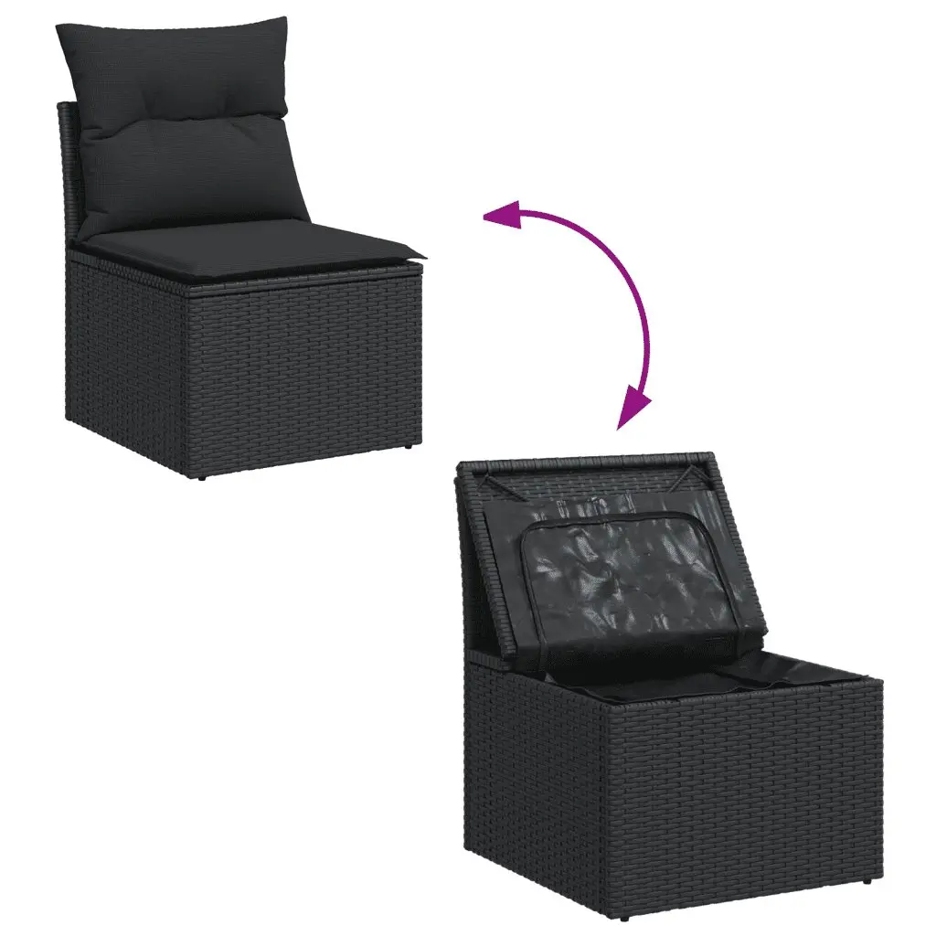 9 Piece Outdoor Garden Sofa Set Black Poly Rattan Sectional with Storage