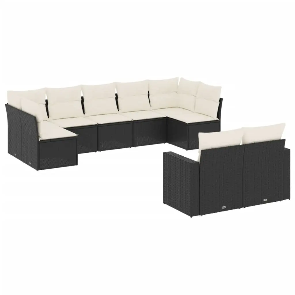 9 Piece Outdoor Sectional Sofa Set Black Poly Rattan Garden Furniture with