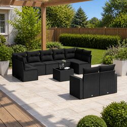 Friendly 10-Piece Modular Garden Sofa Set in Black