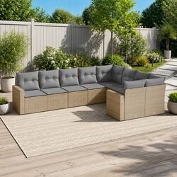 9 Piece Garden Sofa Set Beige Outdoor Sectional Patio Furniture with Cushions