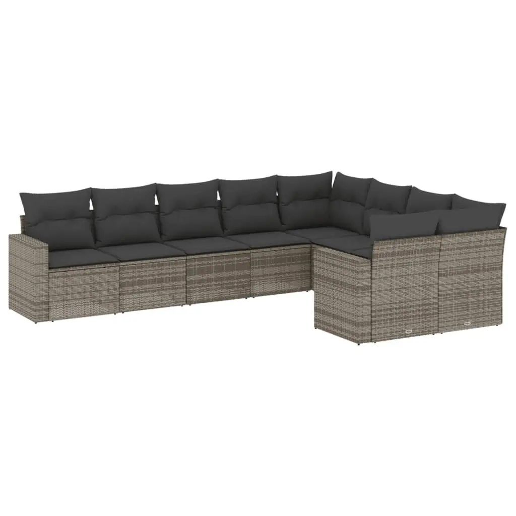 9 Piece Modular Grey Poly Rattan Sectional Sofa Set for Outdoor Garden Furniture