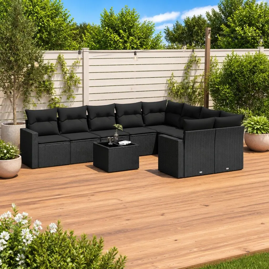 Outdoor Sectional Sofa Set 10 Piece Garden Furniture Black Poly Rattan with