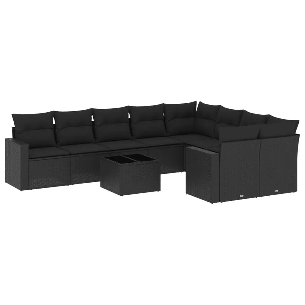 Outdoor Sectional Sofa Set 10 Piece Garden Furniture Black Poly Rattan with