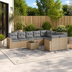 Outdoor Sectional Sofa Set 10 Piece Garden Furniture Beige Poly Rattan Modular