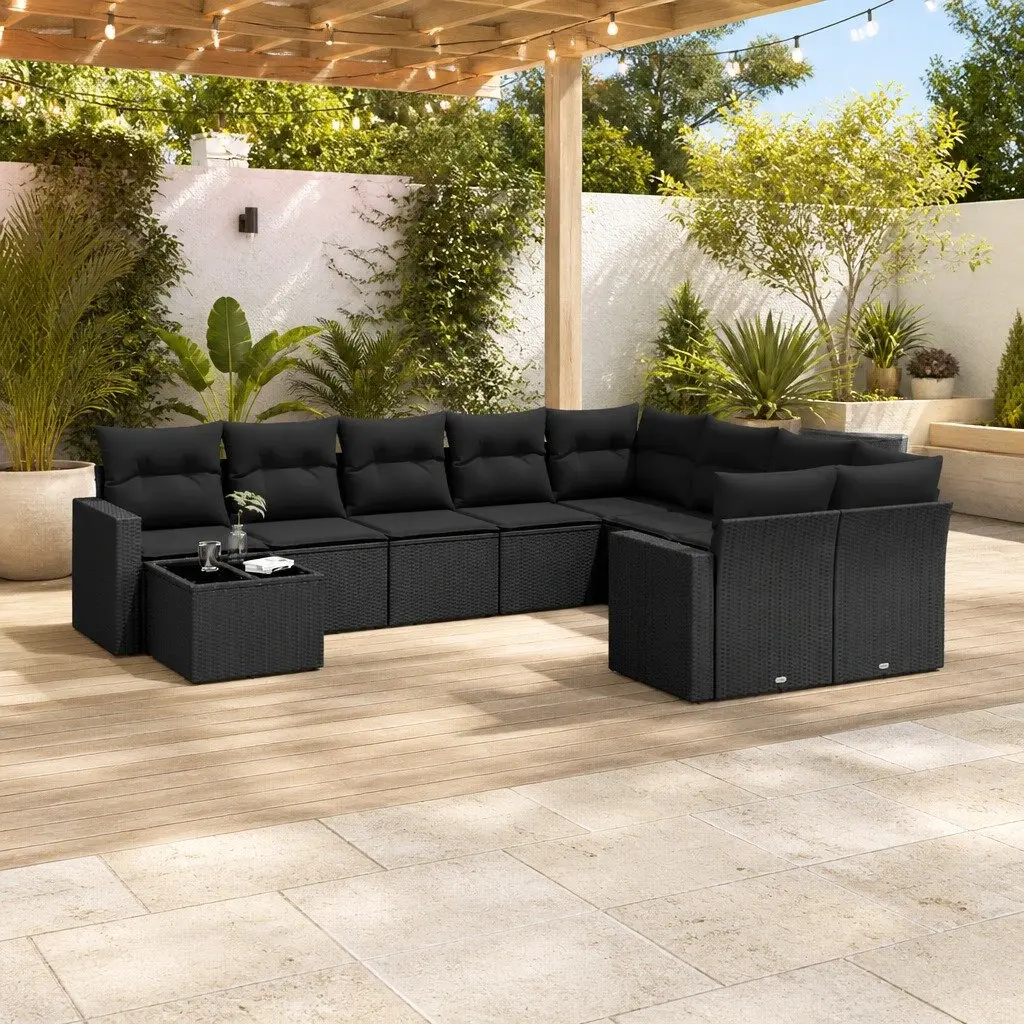 10 Piece Modular Outdoor Sofa Set Black Poly Rattan with Storage for Garden