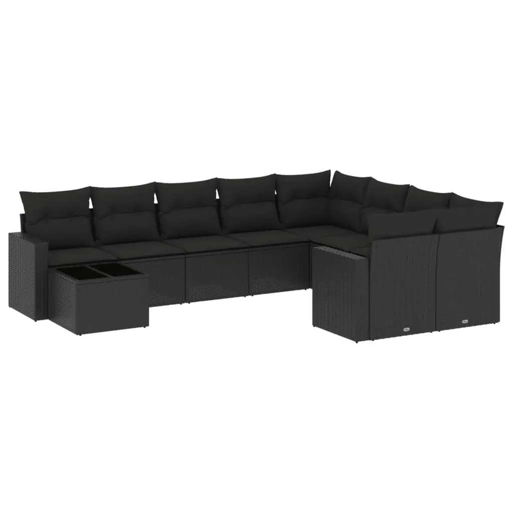 10 Piece Modular Outdoor Sofa Set Black Poly Rattan with Storage for Garden