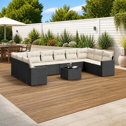 Outdoor Sectional Sofa Set 11 Piece Black Poly Rattan Garden Furniture with