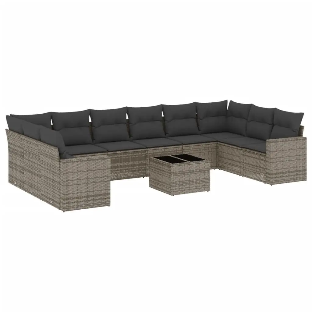 11 Piece Modular Garden Sofa Set Grey Rattan with Removable Cushion Covers and Storage Bags for Outdoor Patio Furniture