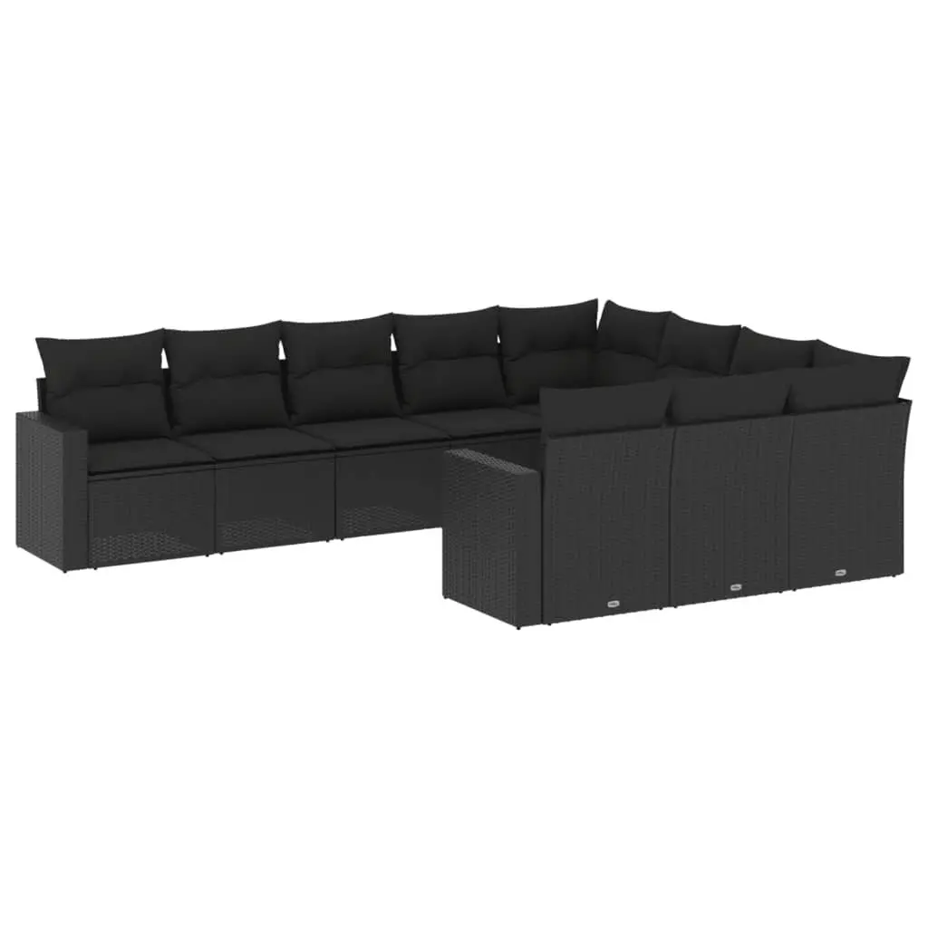 Outdoor Sectional Sofa Set 10 Piece Black Poly Rattan Garden Furniture with