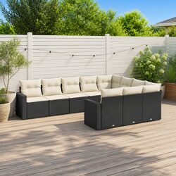 Outdoor Sectional Sofa Set 10 Piece Garden Furniture Black Poly Rattan Modular