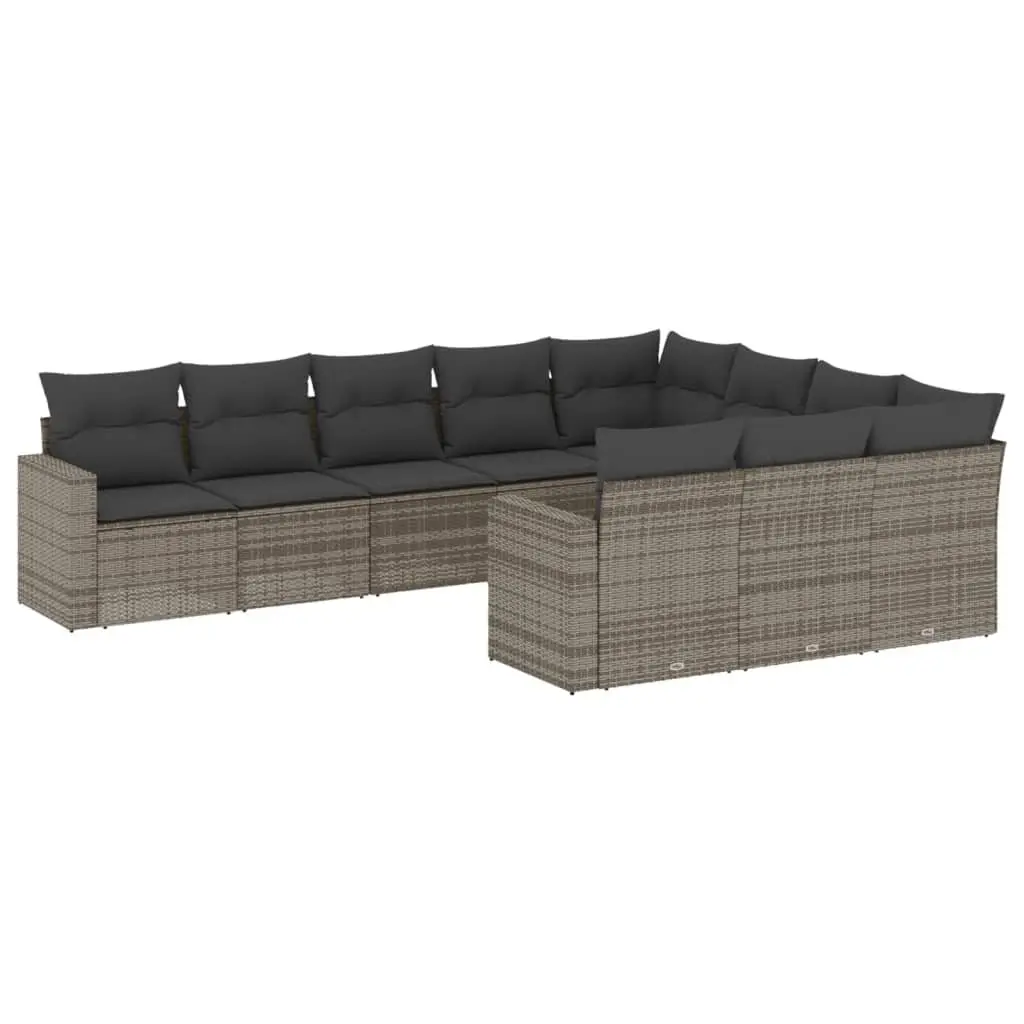 Outdoor Sectional Sofa Set 10 Piece Garden Furniture Grey Poly Rattan with