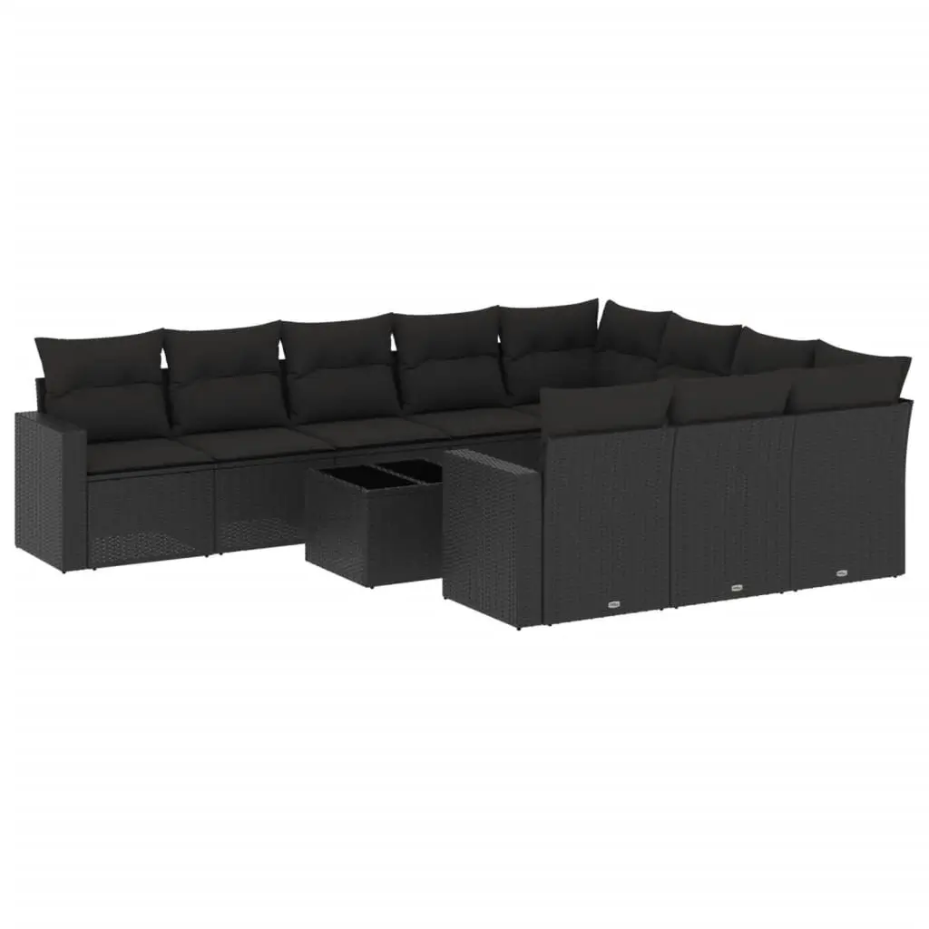 11 Piece Modular Garden Furniture Set Outdoor Sectional Sofa Black Poly Rattan