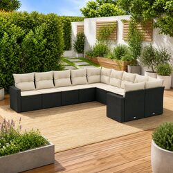 Friendly 10-Piece Black Rattan Outdoor Sofa for You