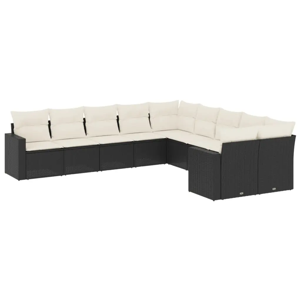 Outdoor Sectional Sofa Set 10 Piece Black Poly Rattan Modular Garden Furniture