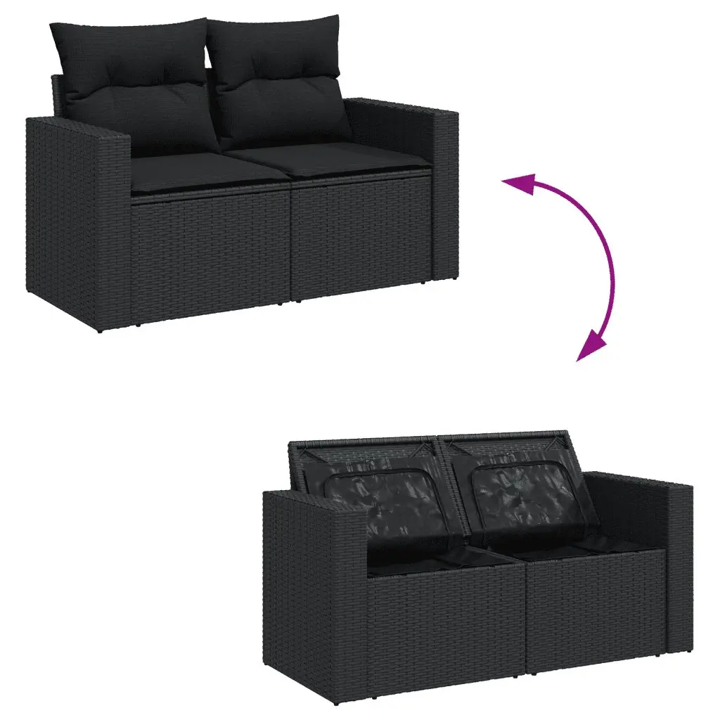 11 Piece Outdoor Garden Sofa Set with Storage Cushions Black Poly Rattan