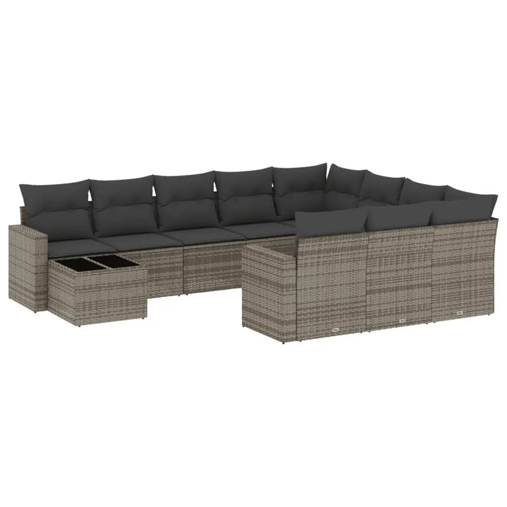 11 Piece Modular Garden Furniture Sectional Sofa Set Grey Poly Rattan