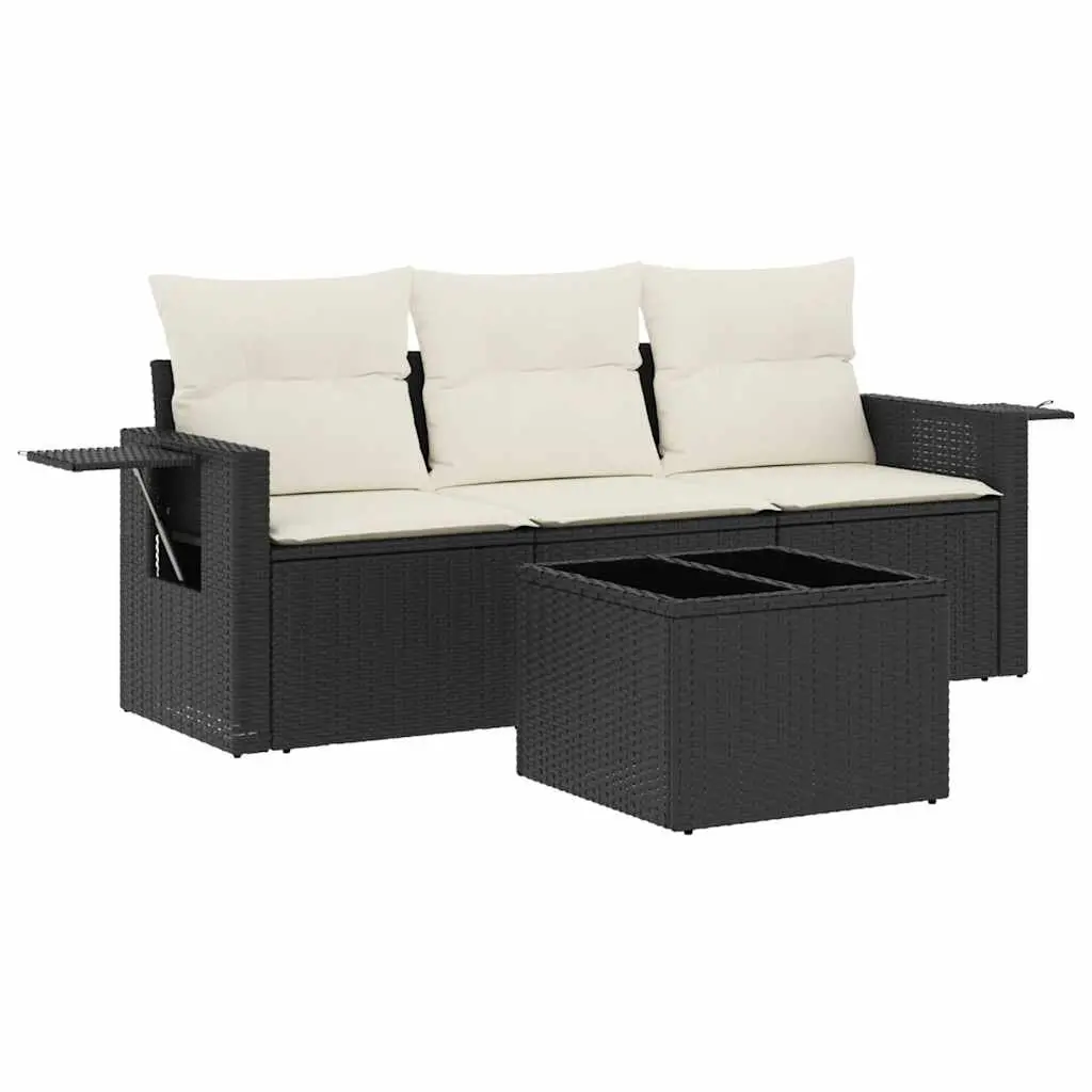 Outdoor Furniture 4 Piece Modular Sofa Set Black Poly Rattan with Cushions
