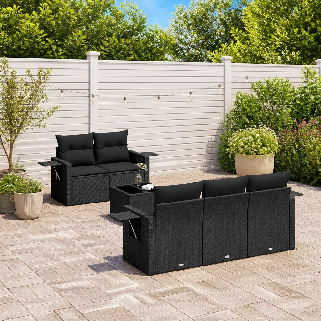 Modular Black Poly Rattan Garden Sofa Set 6 Piece Outdoor Furniture