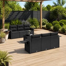 7 Piece Garden Sofa Set Outdoor Furniture Black Poly Rattan with Cushions