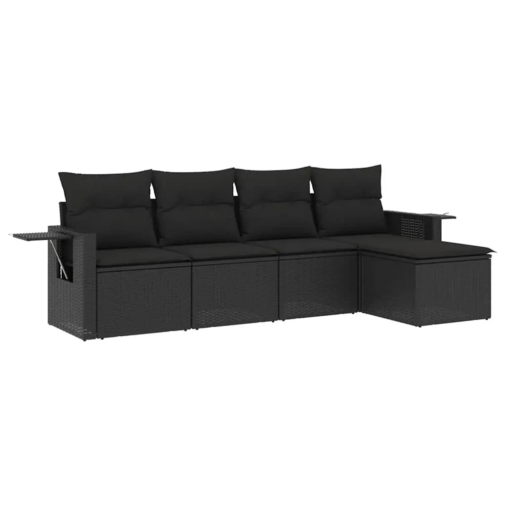 Garden Sofa Set 5 Piece Outdoor Furniture Black Poly Rattan Patio Seating with